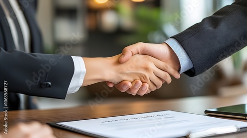 Successful Mortgage Approval Handshake Between Couple and Loan Officer