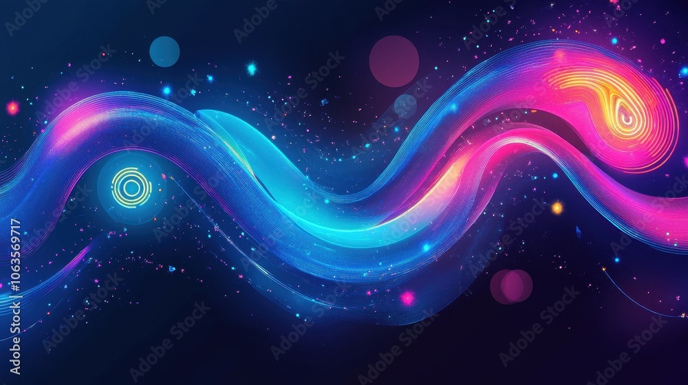 Explore the dynamic beauty of spiraling neon lights in abstract graphic design
