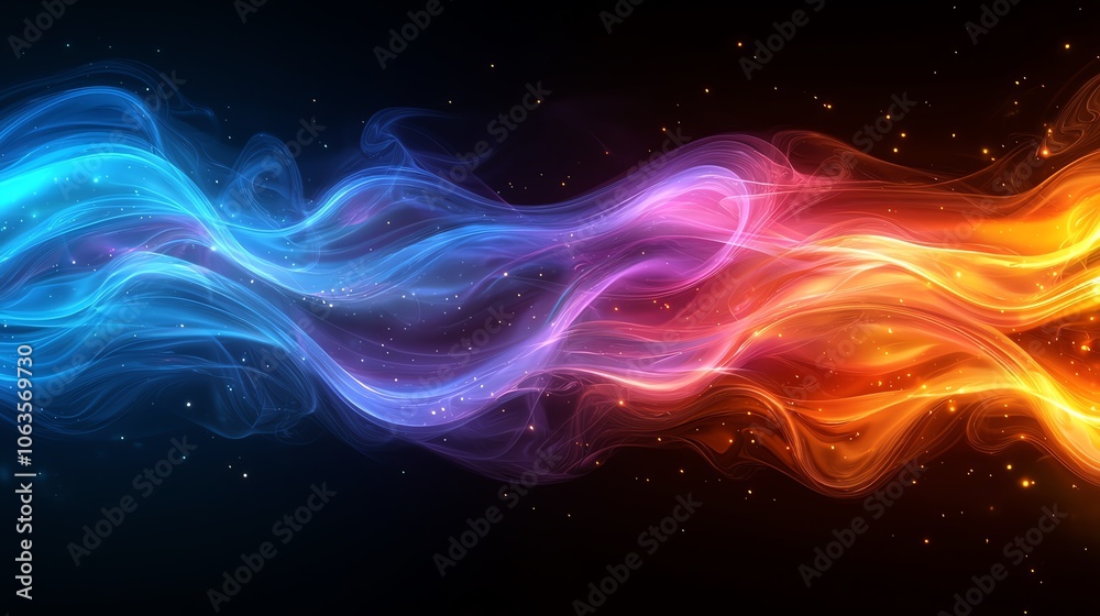 Obraz premium Abstract background of swirling blue and orange smoke on black.
