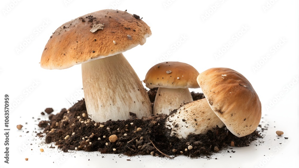 Porcini Mushrooms with Soil Attached Isolated on Transparent Background, Freshly Harvested Gourmet Mushrooms
Porcini Mushrooms with Soil Attached Isolated on Transparent Background, Freshly Harvested Gourmet Mushrooms