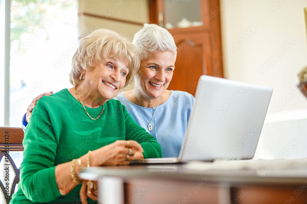 daughter explaining some documentation to senior parent daughter explaining some documentation to senior parent