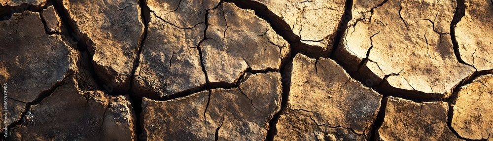 Fototapeta premium Cracked and Dried Earth Surface with Deep Crevices