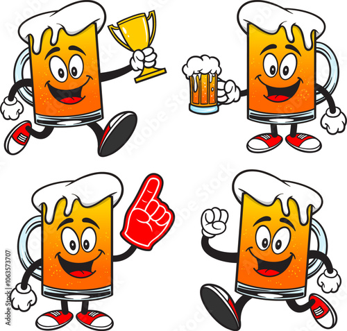 Beer Character Set 03, Hand Drawn Vector illustrations, Isolated On Transparent Background
