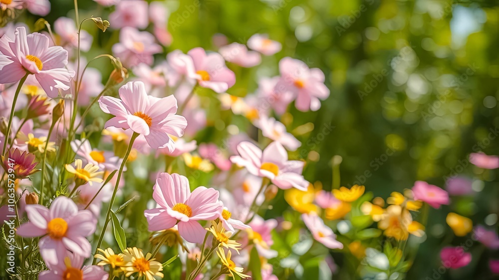 A symphony of delicate pink blossoms in a vibrant summer meadow, bathed in warm sunlight, creating a tapestry of color and life. A symphony of delicate pink blossoms in a vibrant summer meadow, bathed in warm sunlight, creating a tapestry of color and life.