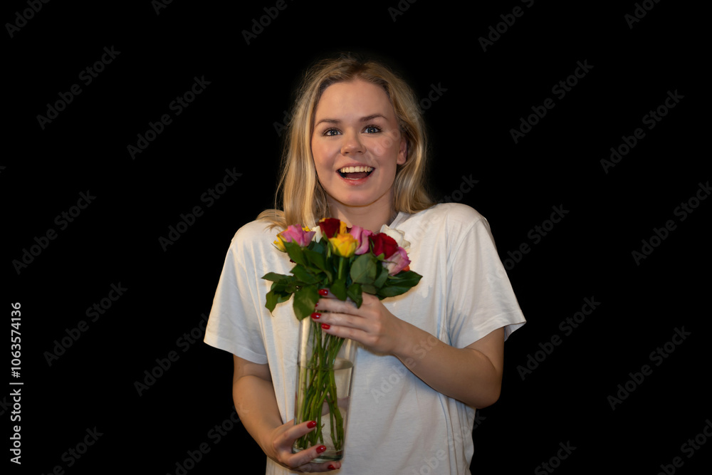 Radiant and Happy Blonde Woman Smelling Roses Radiant and Happy Blonde Woman Smelling Roses