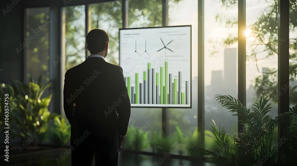 Government Official Presenting Net Zero Carbon Policy with Charts Government Official Presenting Net Zero Carbon Policy with Charts