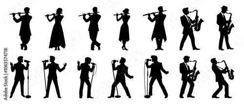 Musician & singer silhouettes black filled vector Illustration icon