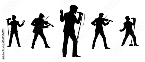 Silhouettes set of musicians playing violin musical instruments vector collection