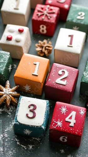 Festive advent calendar blocks with numbers and snowflakes create holiday anticipation, AI