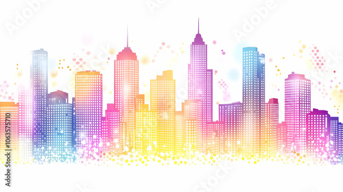 Colorful cityscape silhouette with fireworks.