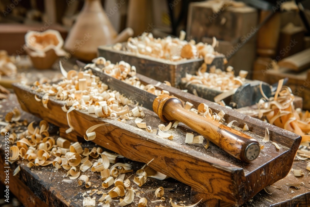 Woodworking Wood. Carpenter's Shop Tools for Wood Carving with Chisel Woodworking Wood. Carpenter's Shop Tools for Wood Carving with Chisel