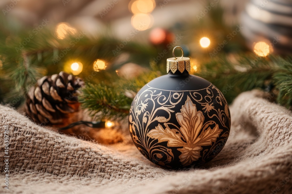 Art Nouveau style ornament set in a cozy holiday setting with warm lighting, placed on a neutral-colored surface Art Nouveau style ornament set in a cozy holiday setting with warm lighting, placed on a neutral-colored surface