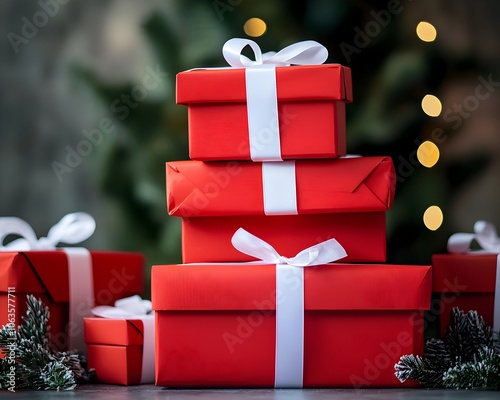 Festive Gift Boxes Piled at Party and Gift Giving Concept