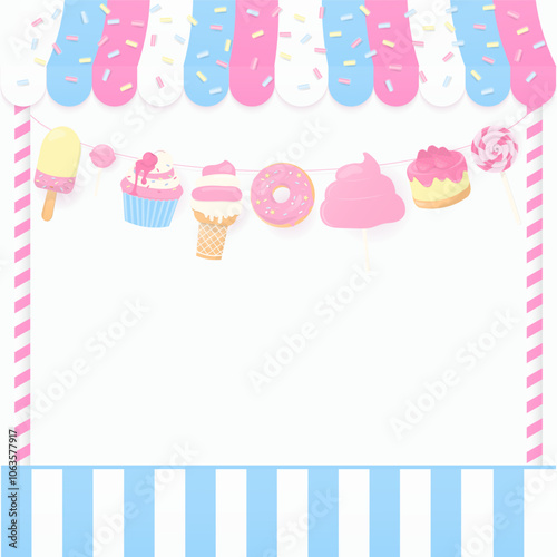 Colorful bakery shop with dessert background