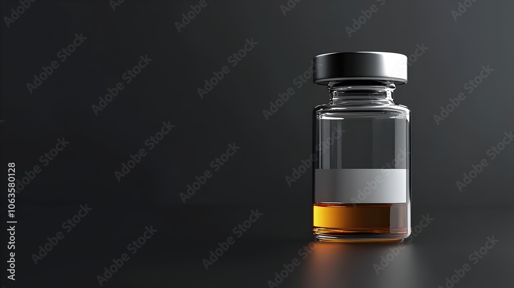 Sealed Medication Vial with Prescription Label on Dark Background Sealed Medication Vial with Prescription Label on Dark Background