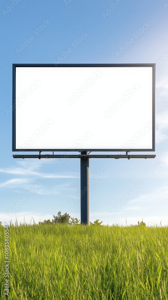 A blank billboard in a grassy field against a clear blue sky, perfect for advertising or promotional ideas. A blank billboard in a grassy field against a clear blue sky, perfect for advertising or promotional ideas.
