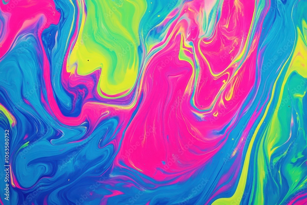 An abstract painting featuring swirls of bright neon colors, including electric blue, hot pink, and lime green An abstract painting featuring swirls of bright neon colors, including electric blue, hot pink, and lime green