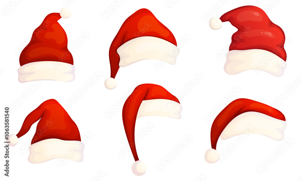 Happy holidays elements collection. Santa hat cartoon illustration set. Happy holidays elements collection. Santa hat cartoon illustration set.