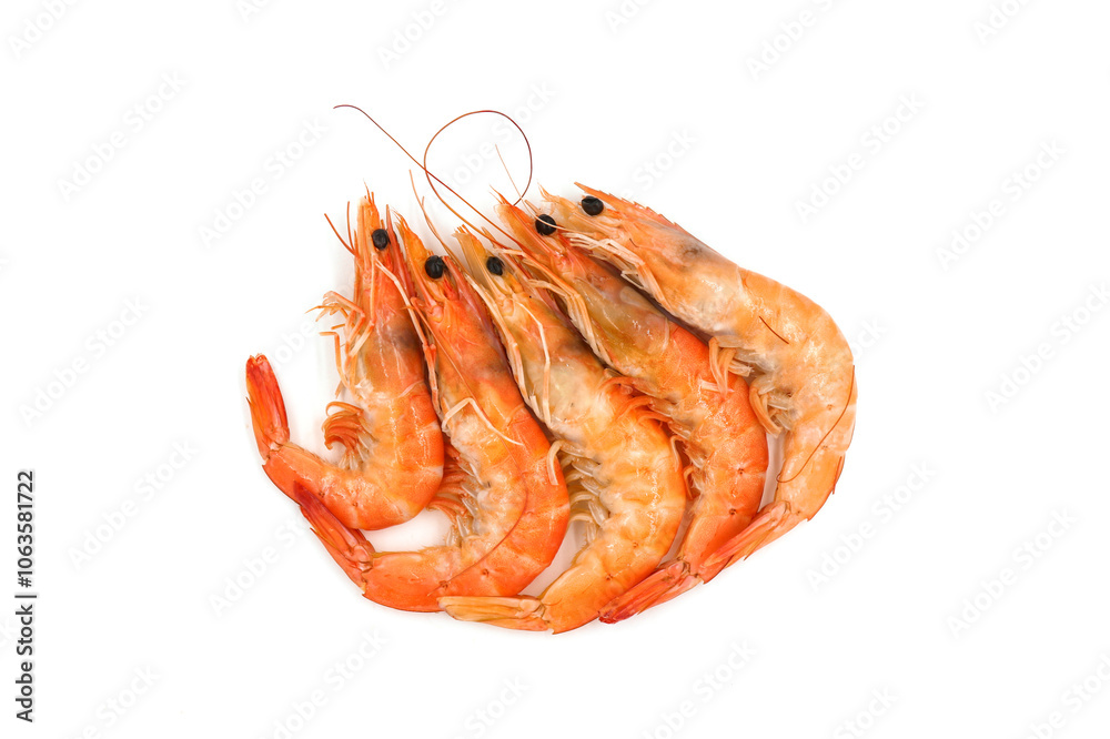 Red cooked prawn isolated on white background as package design element Red cooked prawn isolated on white background as package design element