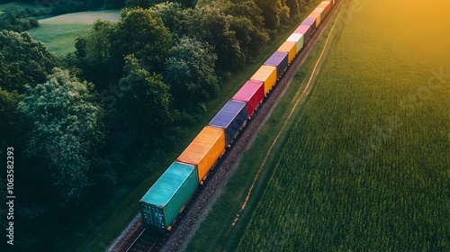 Colorful Cargo Train Traver...