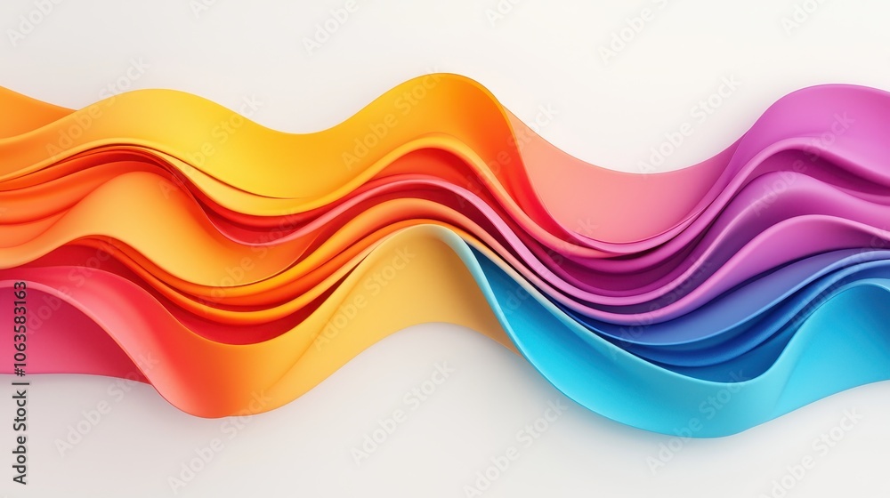 Fototapeta premium A vibrant display of colorful wavy ribbons in shades of orange, yellow, pink, and blue, creating an energetic and dynamic visual effect.