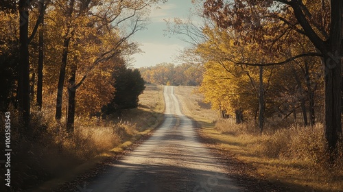 Explore the beauty of a long country road surrounded by vibrant autumn colors