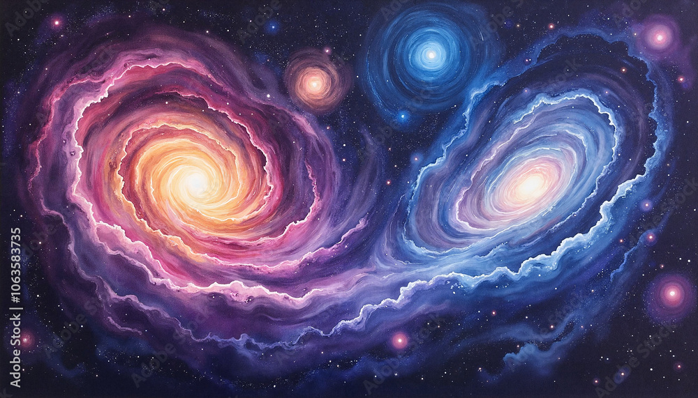 Colorful galaxies swirling in cosmic space with vibrant stars and dreamy atmosphere Colorful galaxies swirling in cosmic space with vibrant stars and dreamy atmosphere
