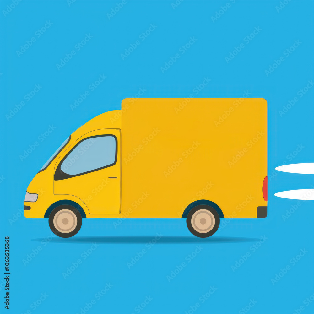 Yellow delivery van on blue background: fast transportation concept Yellow delivery van on blue background: fast transportation concept