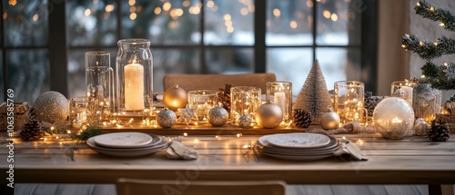 Create a stunning holiday table setting with beautiful decorations and twinkling lights