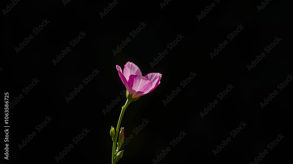 A single pink blossom against a deep, rich black background, showcasing the delicate beauty of nature's simple elegance. A single pink blossom against a deep, rich black background, showcasing the delicate beauty of nature's simple elegance.