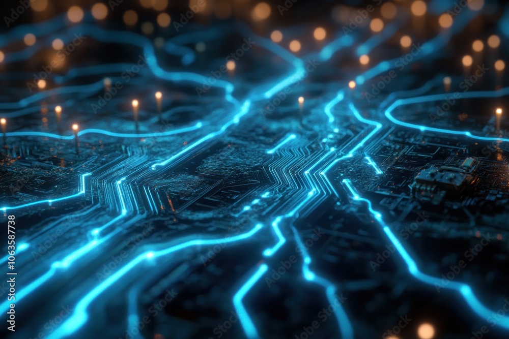 Obraz premium Abstract Circuit Board with Blue Glowing Lines