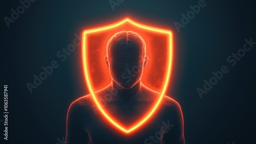 A silhouetted figure surrounded by a glowing shield, symbolizing protection, security, and defense against threats in a digital or conceptual context.