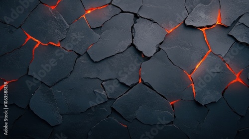 Explore the stunning beauty of cracked volcanic rock with glowing lava highlights photo