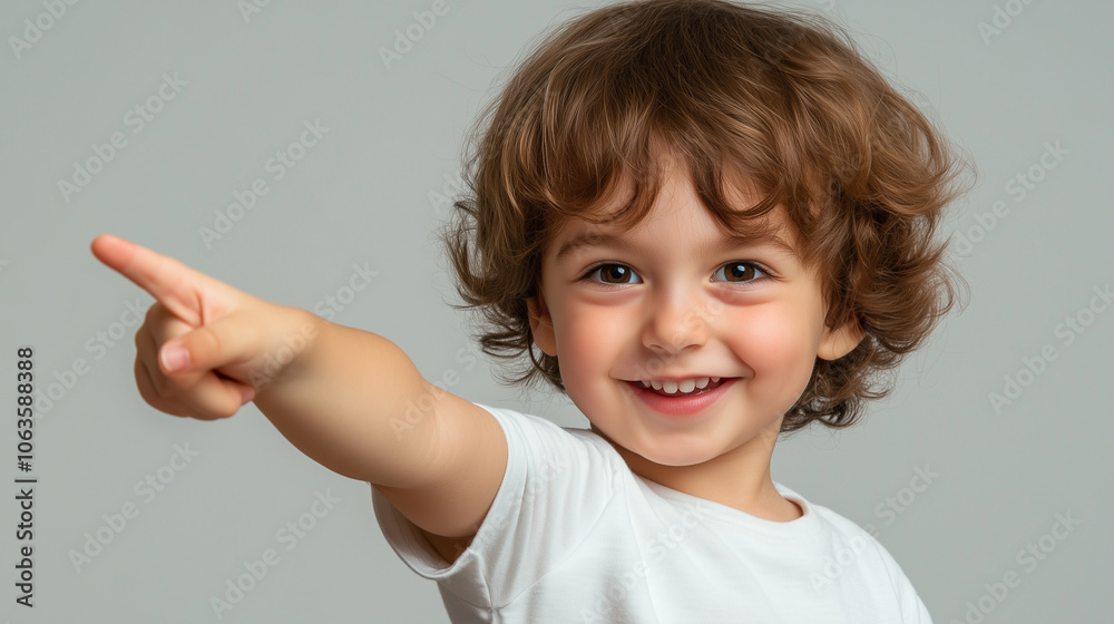 ポジティブ 前を指差す子ども 男の子 笑顔 ポジティブ 前を指差す子ども 男の子 笑顔