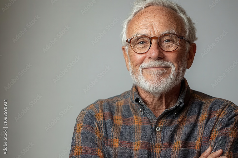 joyful elderly man with a warm smile arms crossed confidently dressed in casual attire isolated against a bright white background radiating positivity and wisdom joyful elderly man with a warm smile arms crossed confidently dressed in casual attire isolated against a bright white background radiating positivity and wisdom