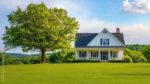 Wallpaper Mural Large oak tree shading a traditional home, spacious yard, classic countryside aesthetic Torontodigital.ca