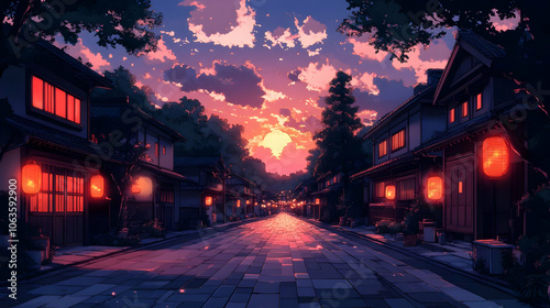 Sunset  Street  Houses  Ill...