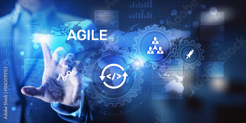 Agile development methodology concept on virtual screen. Technology concept.