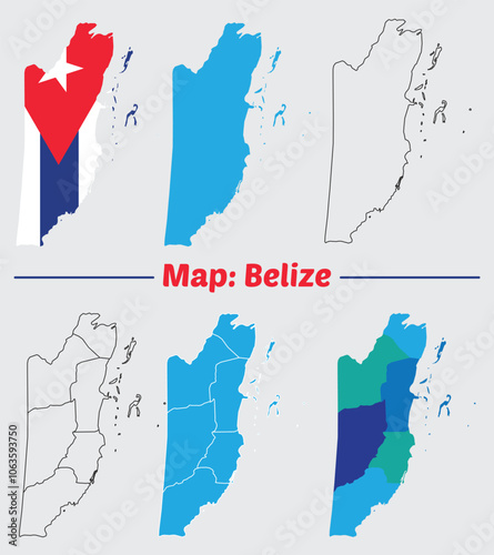 Map of Belize with regions or states boundary, outline, detaild Vector Illustration photo