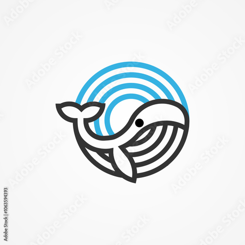 Whale Logo Design, minimal whale logo with line art style, flat design logo template, vector illustration