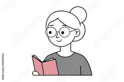 Cute Grandmother Reading Book - Adorable Cartoon Vector Icon for Education, Knowledge, and Family-Themed Illustrations photo