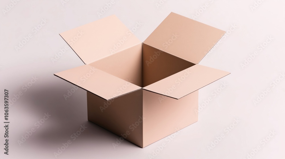 Empty cardboard box with open flaps, perfect for packaging concepts on a neutral background. Empty cardboard box with open flaps, perfect for packaging concepts on a neutral background.
