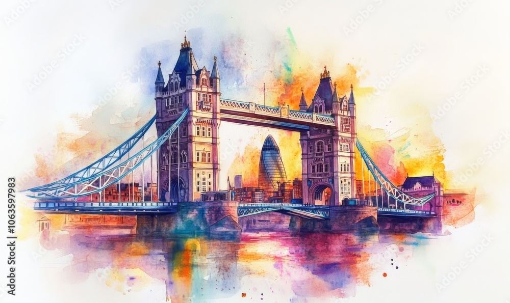 Obraz premium Watercolor the wonderful city of london, Tower Bridge