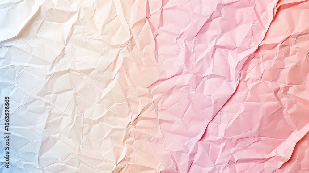 Fototapeta premium Crinkled pastel gradient paper texture with soft hues in abstract design