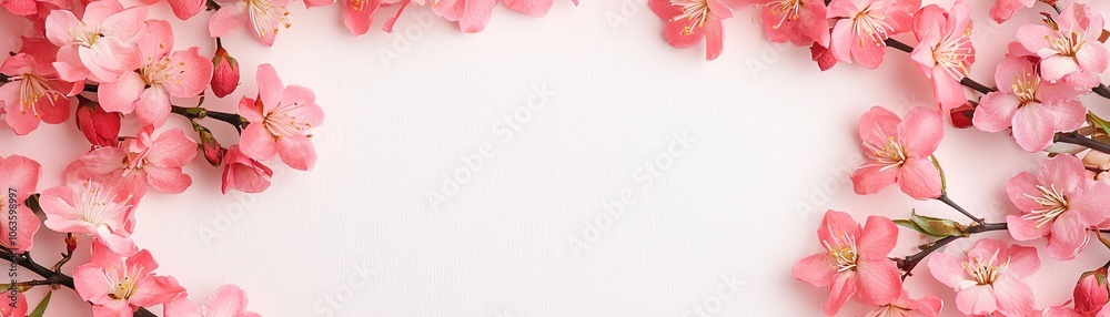 A beautiful arrangement of pink flowers encircling a blank space, perfect for spring-themed designs and romantic occasions.