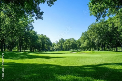 Lush Golf Course Under Clear Blue Sky