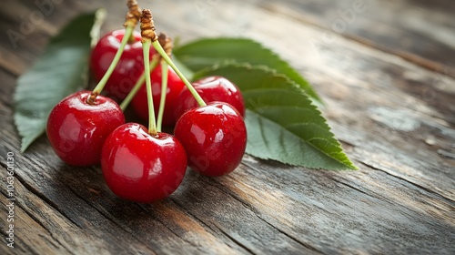cherries on wooden background