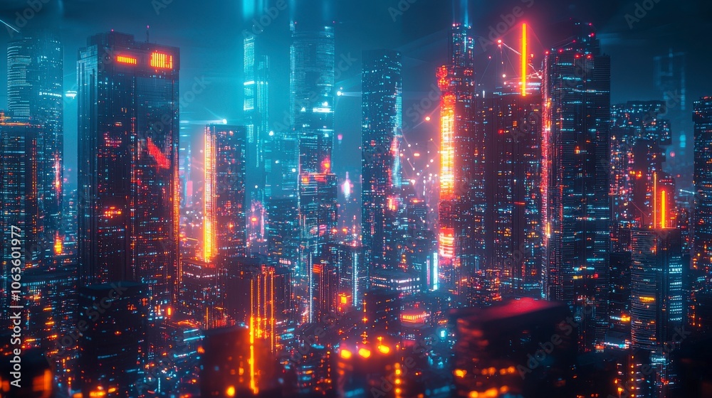 A vibrant urban skyline is bathed in diverse neon colors, emphasizing the energy and dynamism of modern city life with bright, eye-catching illumination. A vibrant urban skyline is bathed in diverse neon colors, emphasizing the energy and dynamism of modern city life with bright, eye-catching illumination.