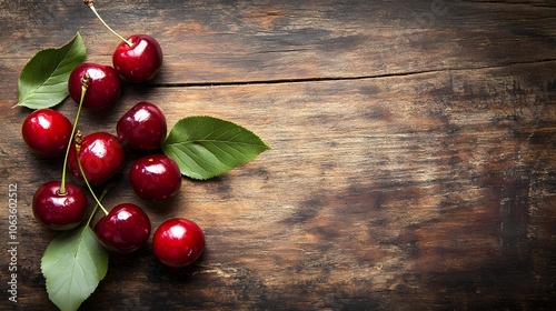 cherries on wooden background