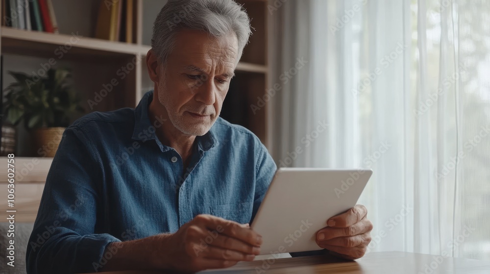 The Elderly Man with Tablet The Elderly Man with Tablet